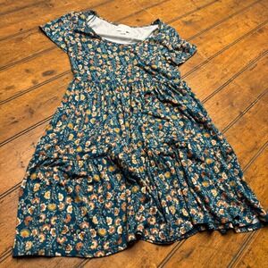 Jun & Ivy Teal Blue‎ Ditsy Floral Tiered Babydoll Mini Dress Womens Small